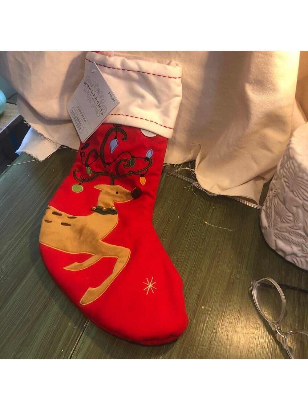 Wondershop NEW Lighted Reindeer Red Christmas Stocking Battery Operated Bulbs
